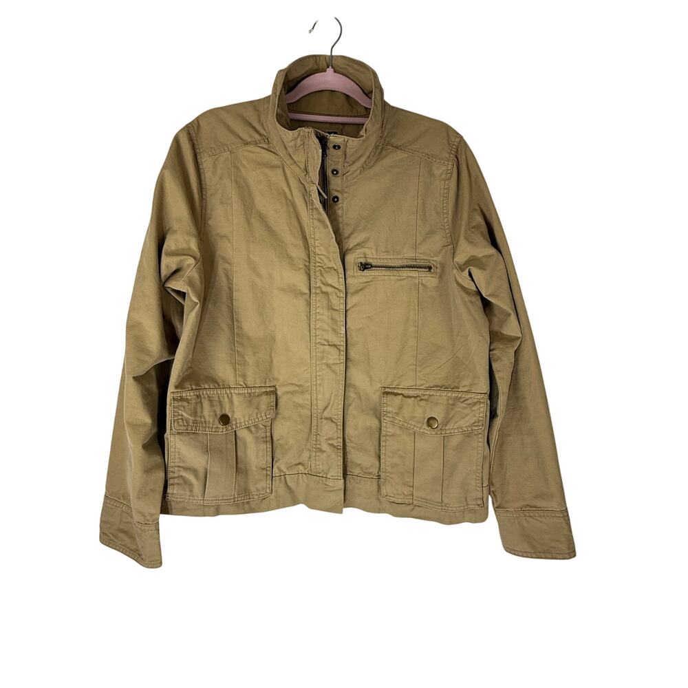 Womens GAP Tan Khaki Utility Snap & Zip Up High Neck Jacket Coat Top Size XL